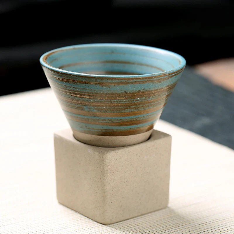 Vintage Cone Shaped Ceramic Espresso Cups Set with Holder – Handcrafted Demitasse Mugs for Unique Coffee Experience 10