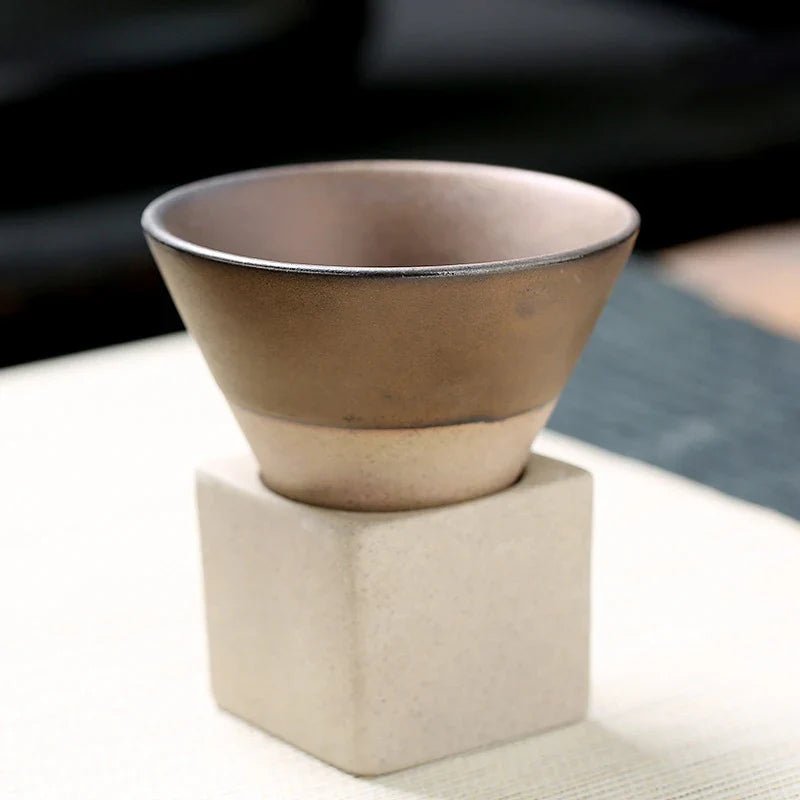Vintage Cone Shaped Ceramic Espresso Cups Set with Holder – Handcrafted Demitasse Mugs for Unique Coffee Experience 12