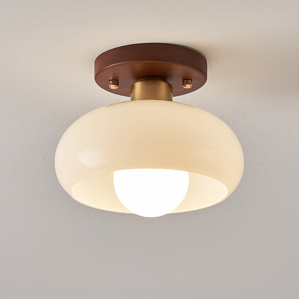Vintage Glass Ceiling Light with Wood Accents for Hallways and Entryways 2