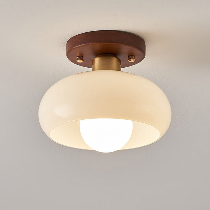 Vintage Glass Ceiling Light with Wood Accents for Hallways and Entryways 2