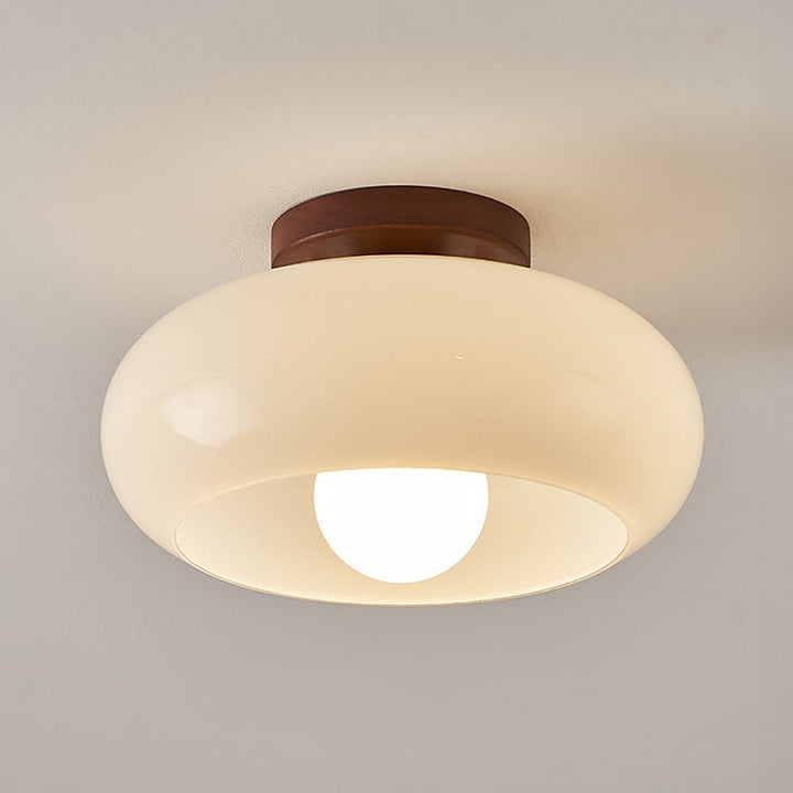 Vintage Glass Ceiling Light with Wood Accents for Hallways and Entryways 1