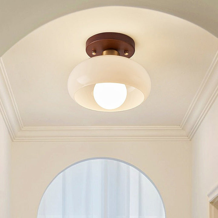 Vintage Glass Ceiling Light with Wood Accents for Hallways and Entryways 5