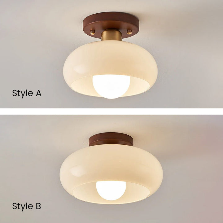 Vintage Glass Ceiling Light with Wood Accents for Hallways and Entryways 8