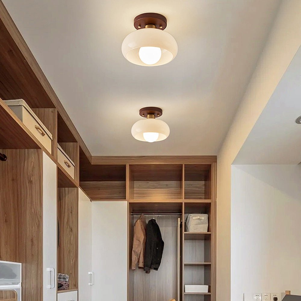 Vintage Glass Ceiling Light with Wood Accents for Hallways and Entryways 4