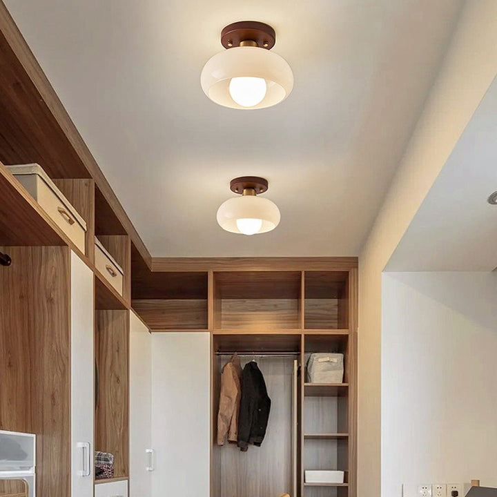 Vintage Glass Ceiling Light with Wood Accents for Hallways and Entryways 4