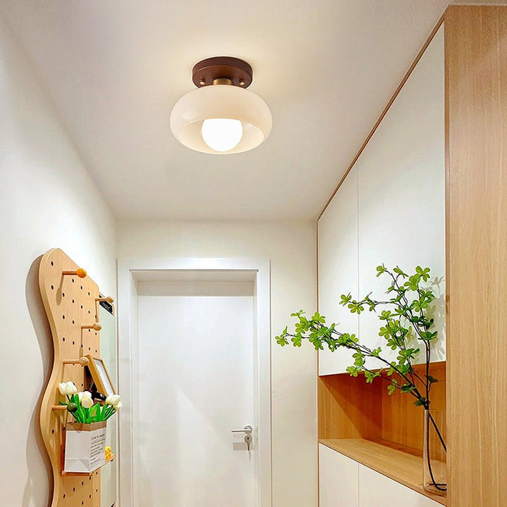 Vintage Glass Ceiling Light with Wood Accents for Hallways and Entryways 3