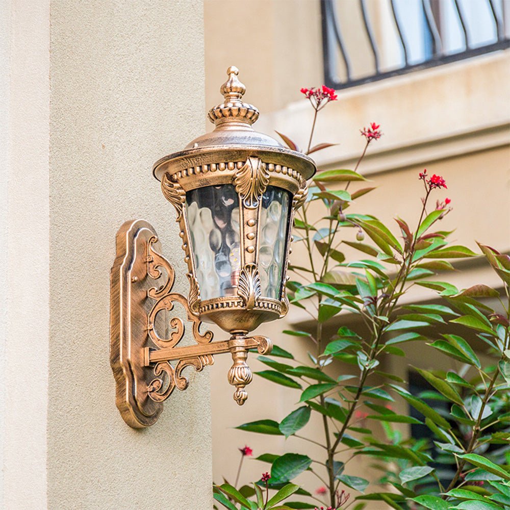 Vintage Outdoor Wall Lantern Light, Elegant Aluminum Outdoor Wall Sconce with Glass Shade for Garden and Patio 0