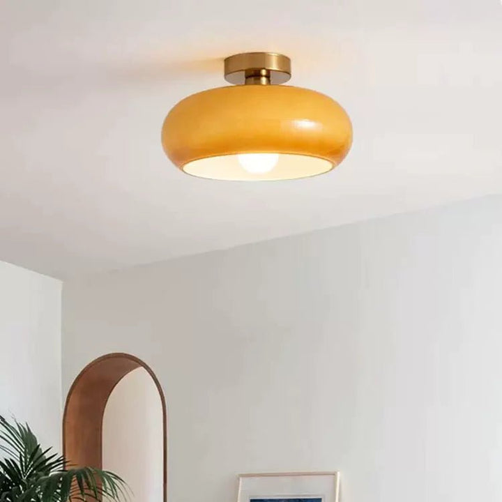 Vintage Round Glass Ceiling Light Fixture – Elegant Iron and Glass Design 3