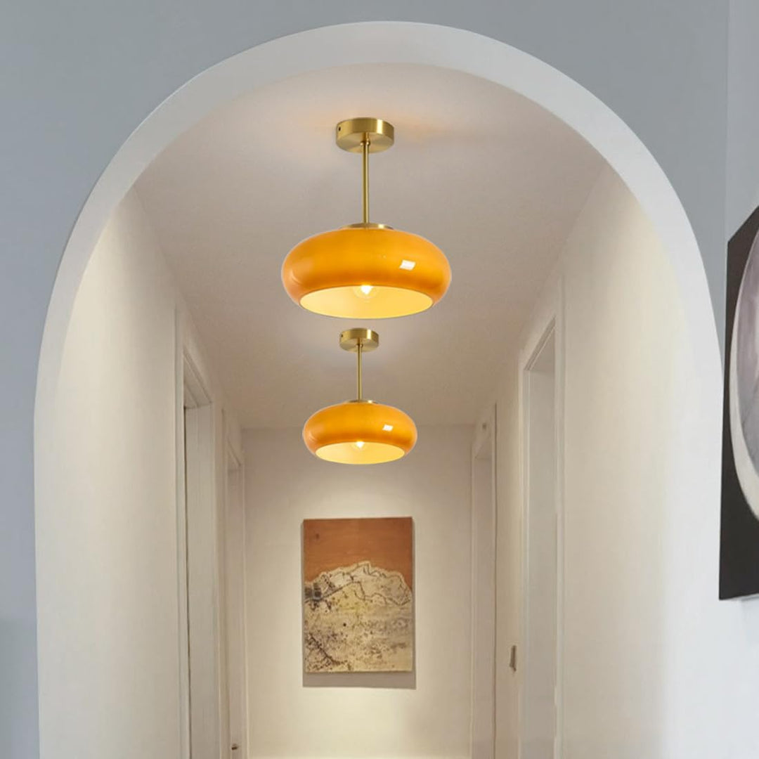 Vintage Round Glass Ceiling Light Fixture – Elegant Iron and Glass Design 8