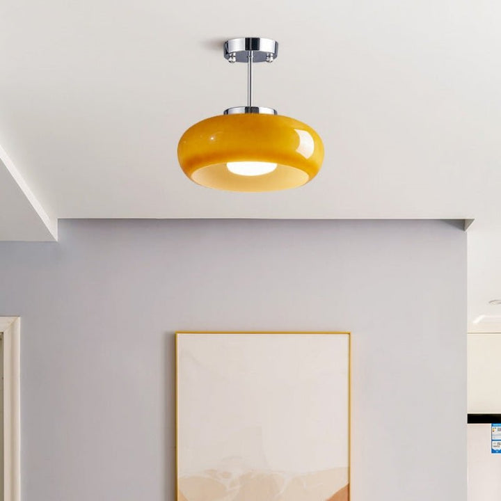 Vintage Round Glass Ceiling Light Fixture – Elegant Iron and Glass Design 10