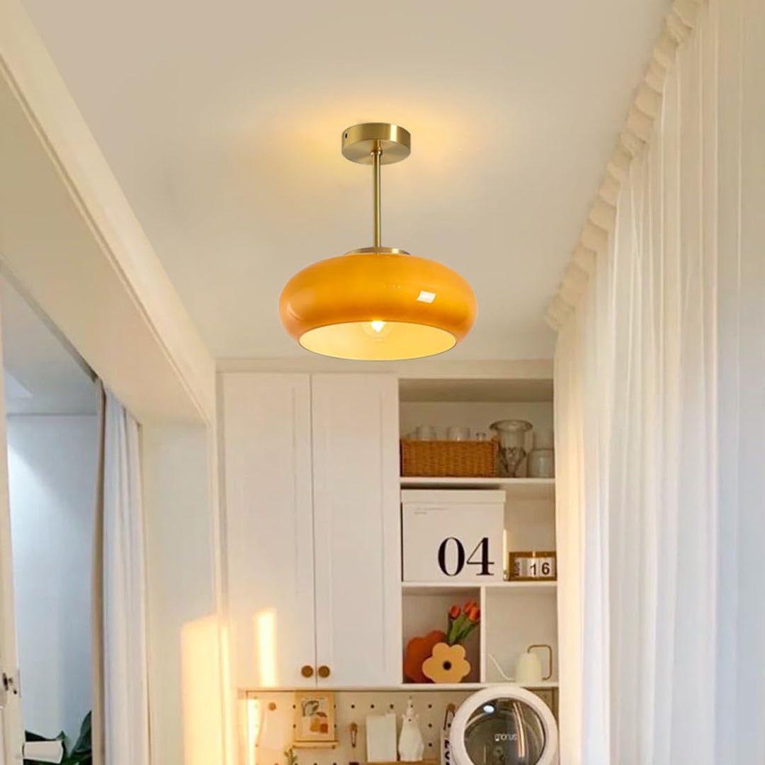 Vintage Round Glass Ceiling Light Fixture – Elegant Iron and Glass Design 5