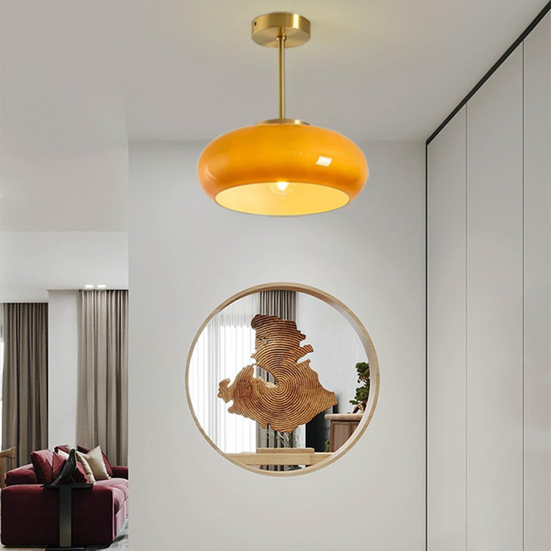 Vintage Round Glass Ceiling Light Fixture – Elegant Iron and Glass Design 7