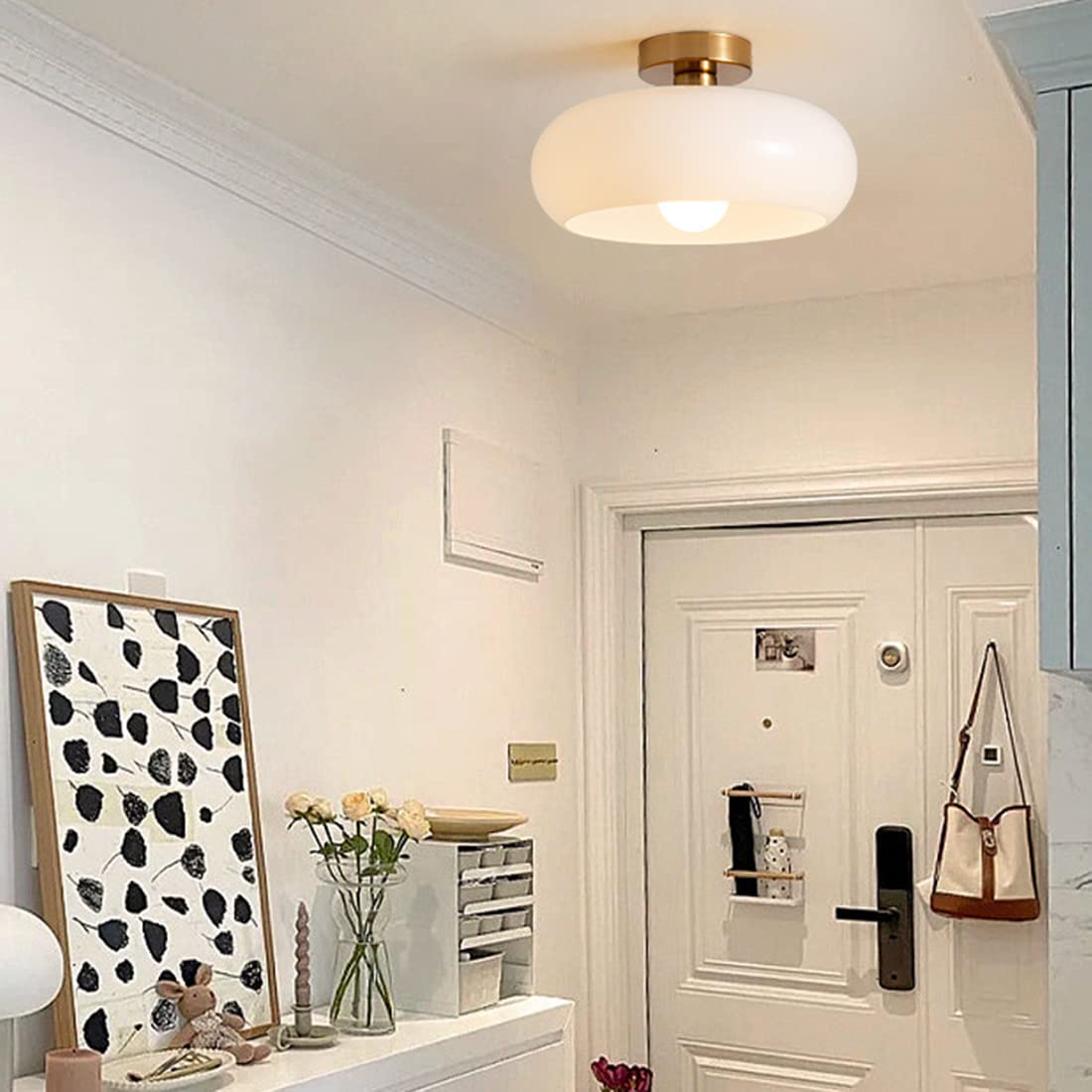 Vintage Round Glass Ceiling Light Fixture – Elegant Iron and Glass Design 11