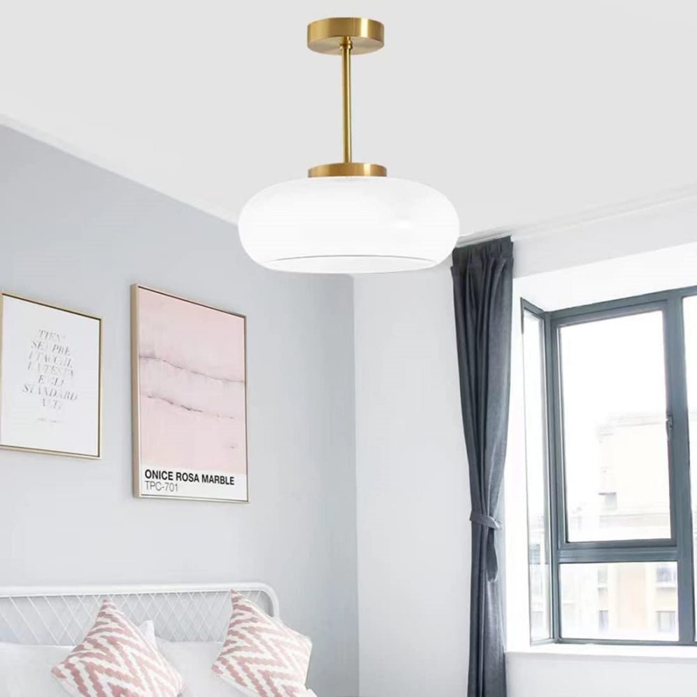 Vintage Round Glass Ceiling Light Fixture – Elegant Iron and Glass Design 9