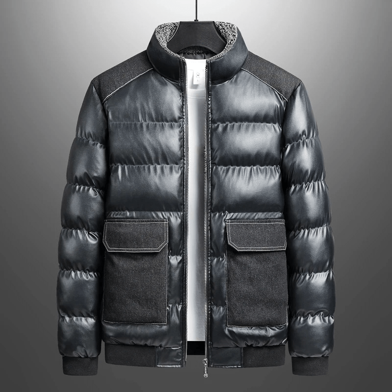 Vintrova — Insulated Heavy Puffer Jacket with Denim Accents (Black S) - | Zavonix