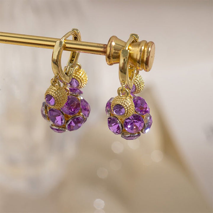 Violet Glow Gold Plated Hoop Earrings Crystal Orb Product Image 01