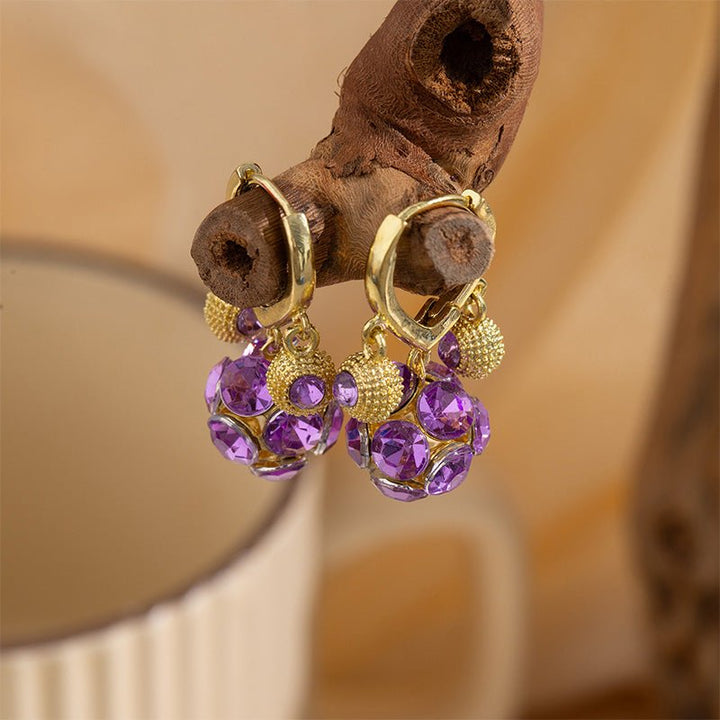Violet Glow Gold Plated Hoop Earrings Crystal Orb Product Image 02