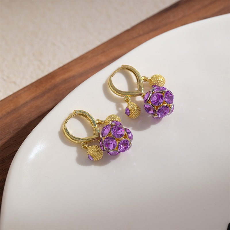Violet Glow Gold Plated Hoop Earrings Crystal Orb Product Image 03
