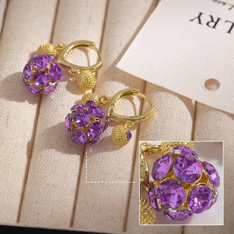 Violet Glow Gold Plated Hoop Earrings Crystal Orb Product Image 05