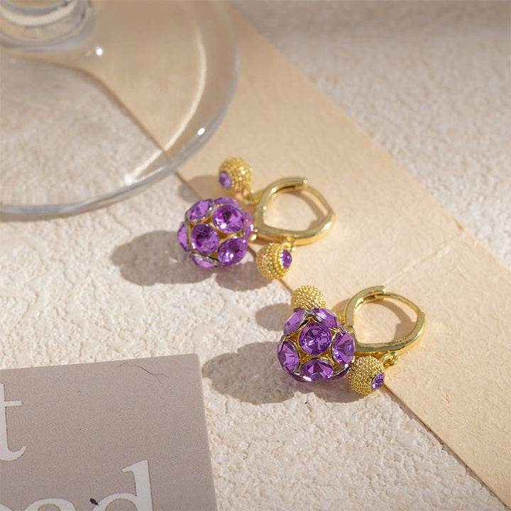 Violet Glow Gold Plated Hoop Earrings Crystal Orb Product Image 09