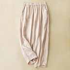 Viora Linen Pants — Lightweight Breathable Tapered Fit with Elastic Waistband (Light Pink XS) - | Zavonix