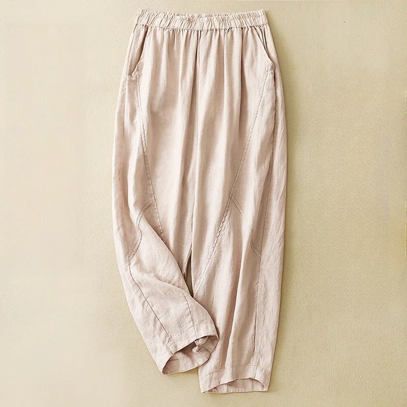 Viora Linen Pants — Lightweight Breathable Tapered Fit with Elastic Waistband (White XS) - | Zavonix