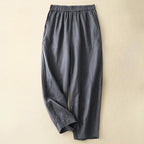 Viora Linen Pants — Lightweight Breathable Tapered Fit with Elastic Waistband (Dark Gray XS) - | Zavonix