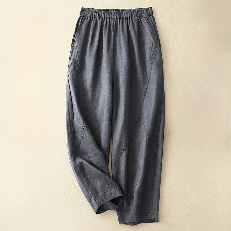 Viora Linen Pants — Lightweight Breathable Tapered Fit with Elastic Waistband (Dark Gray XS) - | Zavonix