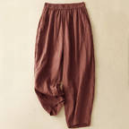 Viora Linen Pants — Lightweight Breathable Tapered Fit with Elastic Waistband (Maroon XS) - | Zavonix