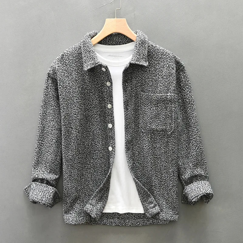 Virello — Men’s Cotton Blend Knitted Overshirt with Boucle Texture (S Gray) - | Zavonix