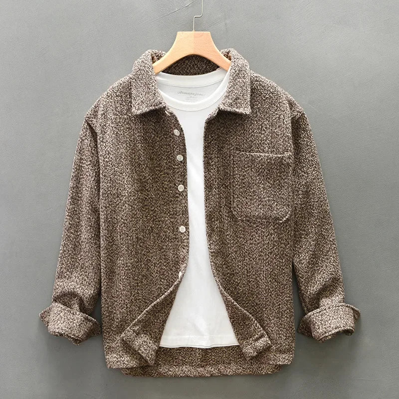 Virello — Men’s Cotton Blend Knitted Overshirt with Boucle Texture (S Gray) - | Zavonix