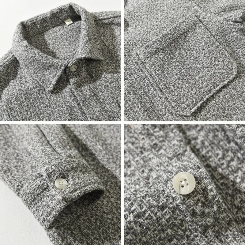 Virello — Men’s Cotton Blend Knitted Overshirt with Boucle Texture (S Gray) - | Zavonix