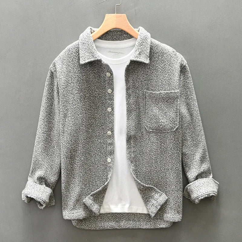 Virello — Men’s Cotton Blend Knitted Overshirt with Boucle Texture (S Gray) - | Zavonix