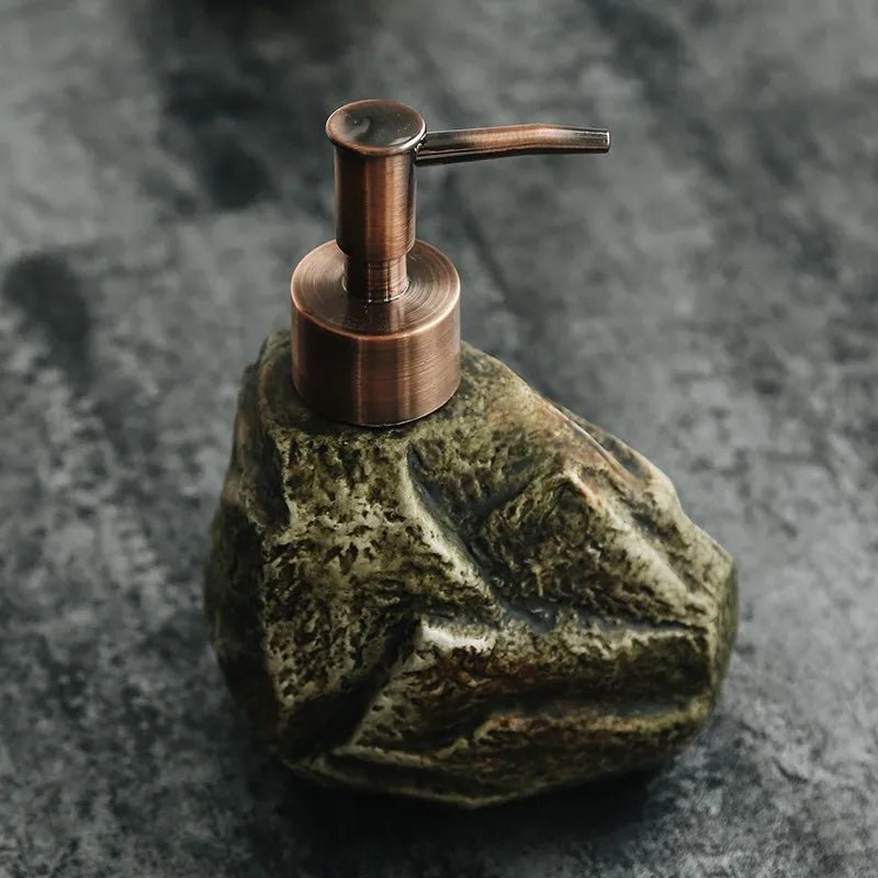 Volcanic-Inspired Ceramic Soap Dispenser with Slip-Resistant Base – Textured Design 0