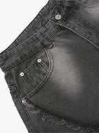 Washed Distressed Raw Edge Barrel Synthetic Leather Jeans (Dark Grey M) - Jeans | Zavonix