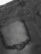 Washed Distressed Raw Edge Barrel Synthetic Leather Jeans (Dark Grey M) - Jeans | Zavonix
