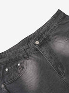 Washed Distressed Raw Edge Barrel Synthetic Leather Jeans (Dark Grey M) - Jeans | Zavonix