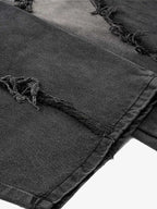Washed Distressed Raw Edge Barrel Synthetic Leather Jeans (Dark Grey M) - Jeans | Zavonix