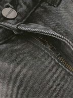 Washed Distressed Raw Edge Barrel Synthetic Leather Jeans (Dark Grey M) - Jeans | Zavonix