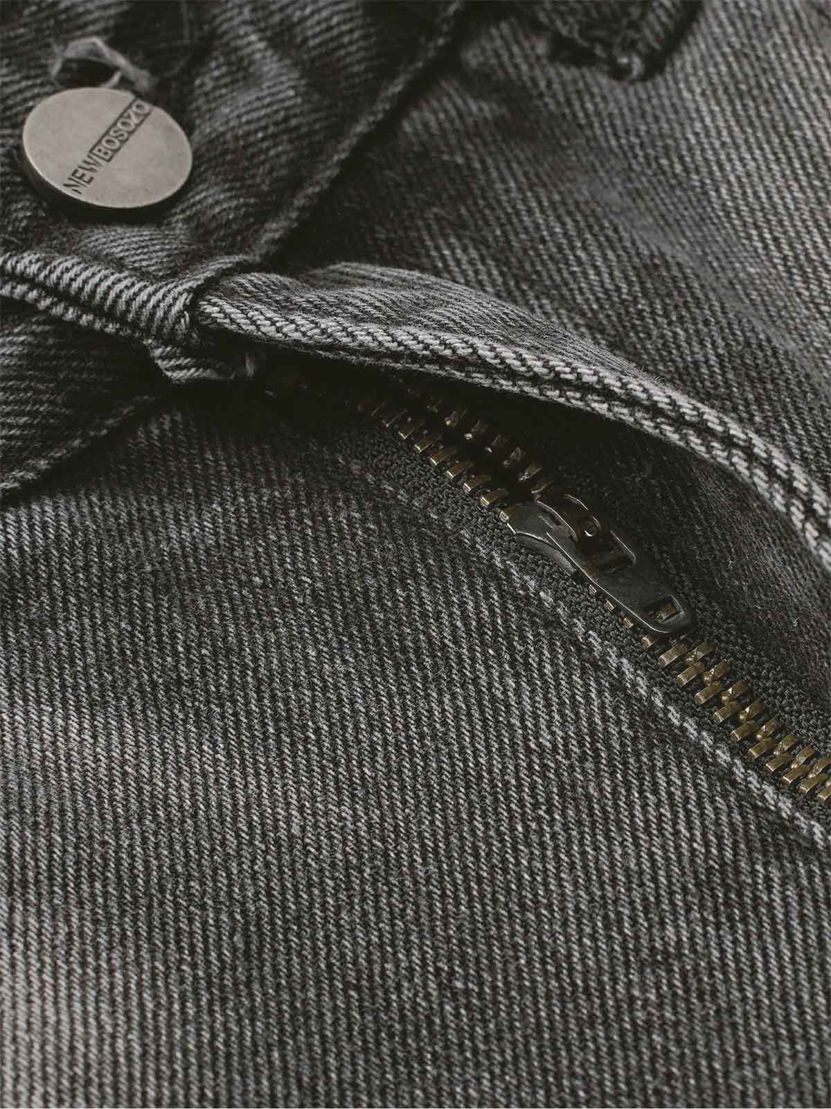Washed Distressed Raw Edge Barrel Synthetic Leather Jeans (Dark Grey M) - Jeans | Zavonix