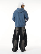 Washed Distressed Raw Edge Barrel Synthetic Leather Jeans (Dark Grey M) - Jeans | Zavonix