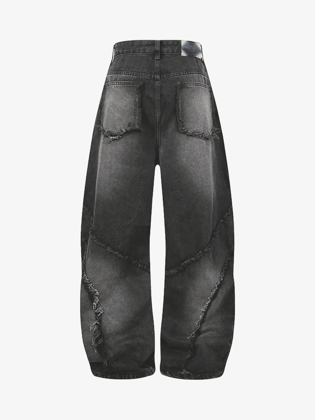 Washed Distressed Raw Edge Barrel Synthetic Leather Jeans (Dark Grey M) - Jeans | Zavonix