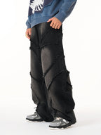 Washed Distressed Raw Edge Barrel Synthetic Leather Jeans (Dark Grey M) - Jeans | Zavonix
