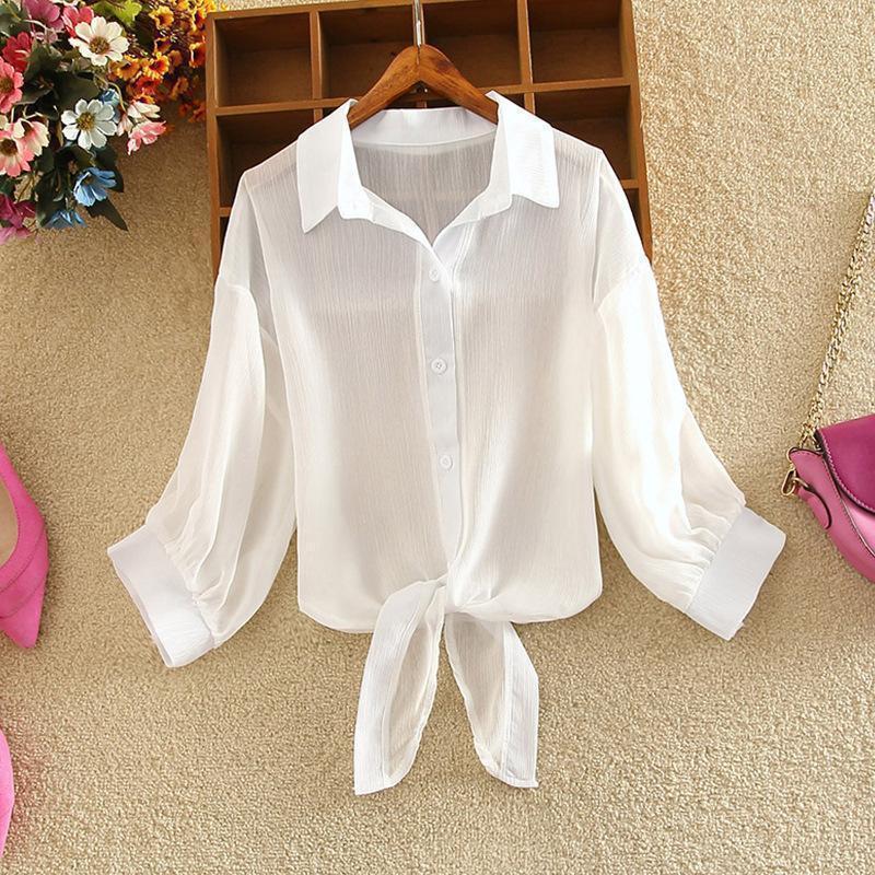 Walkenia — Soft Linen Blouse with Tie - Front and Gathered Sleeves (White XS) - | Zavonix