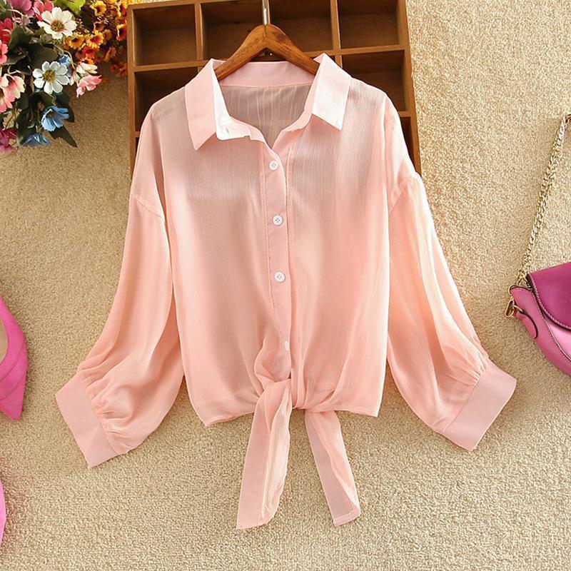 Walkenia — Soft Linen Blouse with Tie - Front and Gathered Sleeves (Pink XS) - | Zavonix