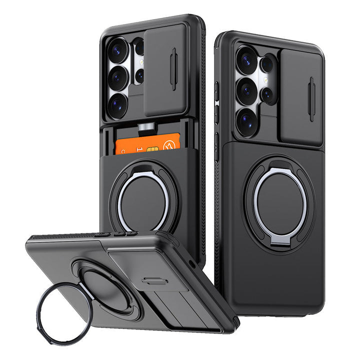 Wallet Phone Case Four Card Storage Sliding Lens Cover Product Image 01