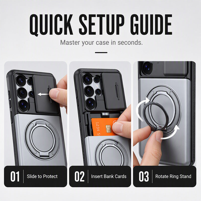 Wallet Phone Case Four Card Storage Sliding Lens Cover Product Image 09