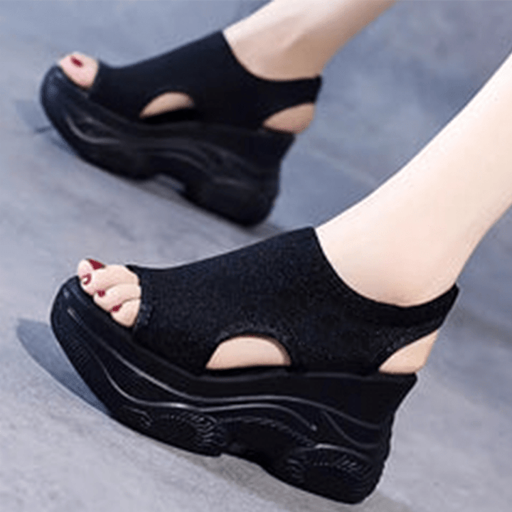Wavelle Open Toe Knit Wedge Sandals Product Image 03