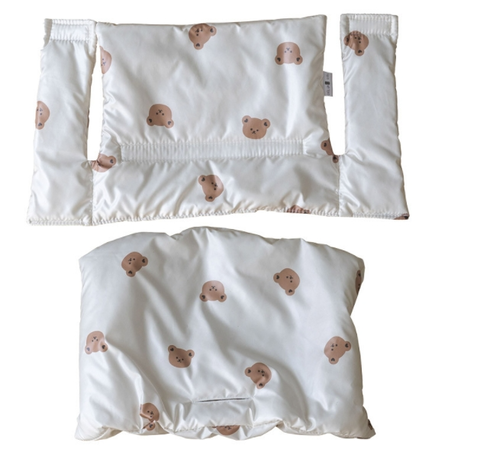 White high chair seat and back cushion sections with a small brown animal-face print