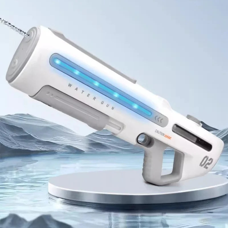 White LED water blaster spraying a stream above water on a round pedestal